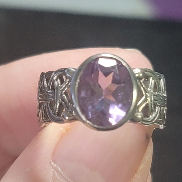 Amethyst Sterling Silver Celtic Borre Ring in Sterling Silver Size 7 or 8 - Picture 4 of 6